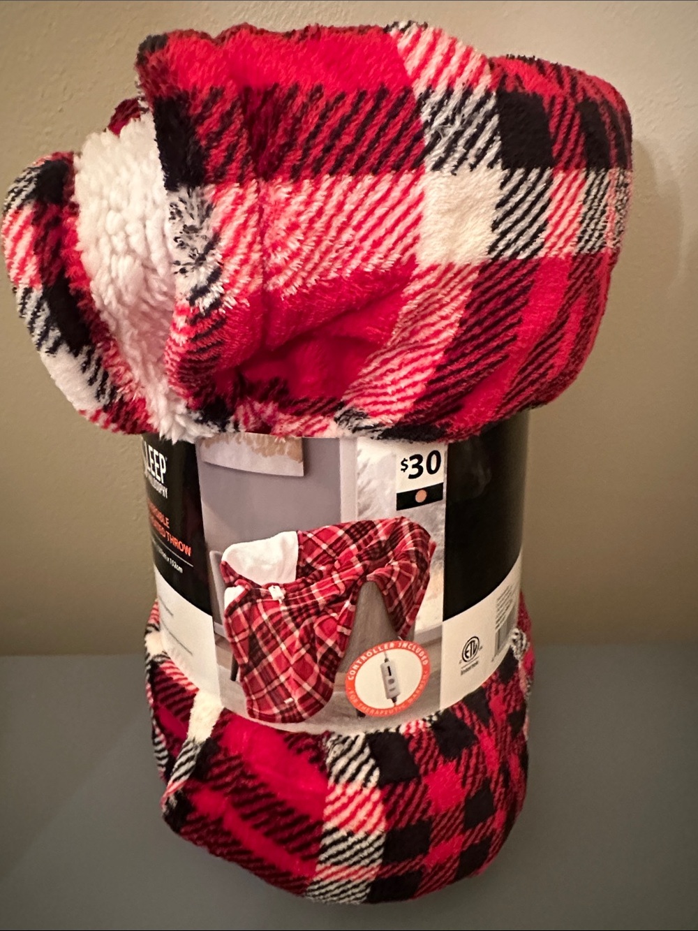 Philosophy Red Black White Plaid Sherpa Heated Throw